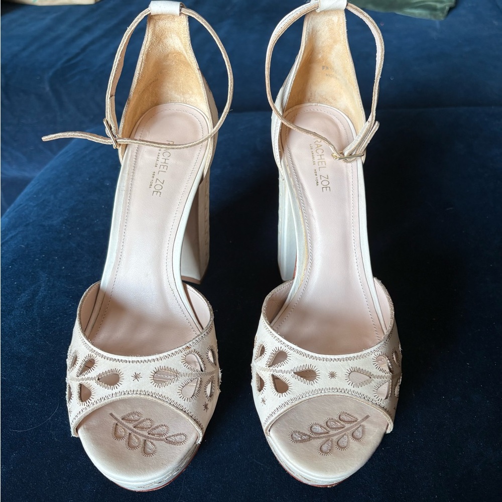 Rachel Zoe Janelle Cream Embroidered Platform Heels
